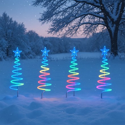 Set of 4 Christmas Spiral Tree Stakes Multi-Coloured