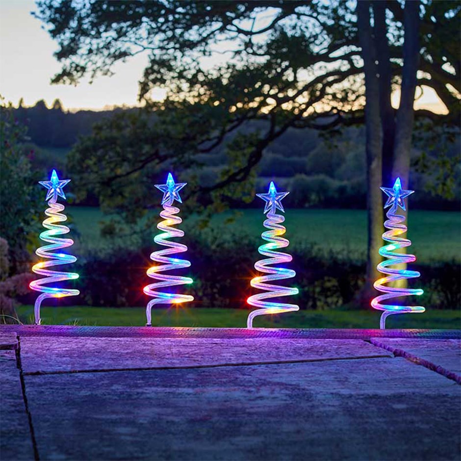 Set of 4 Christmas Spiral Tree Stakes Multi-Coloured