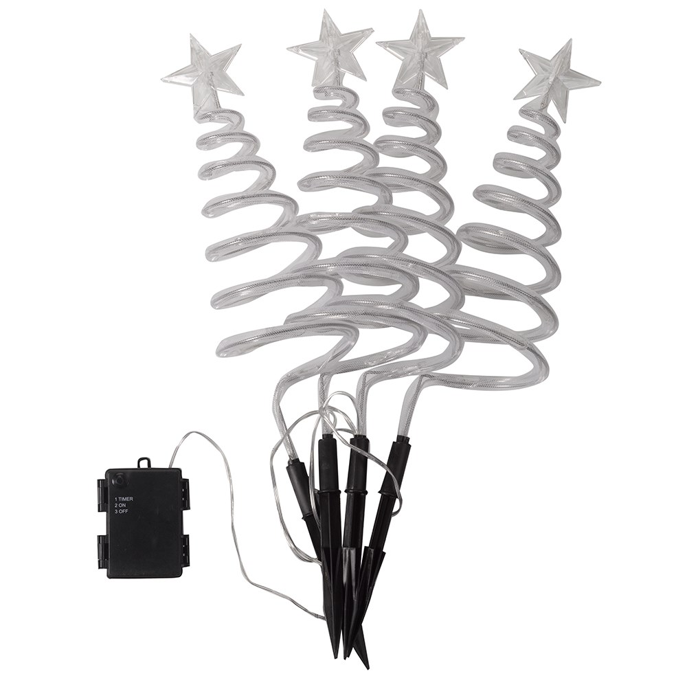 Set of 4 Christmas Spiral Tree Stakes Multi-Coloured