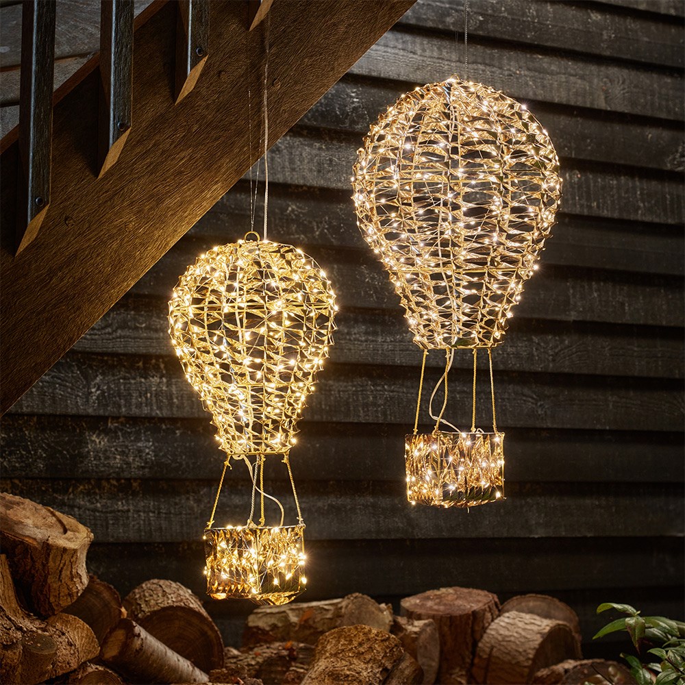 Gold Twist Christmas Hot Air Balloon Indoor Outdoor Lights