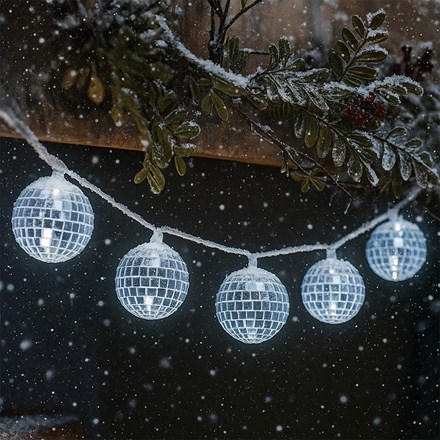 Silver GlitterBall Christmas String Lights