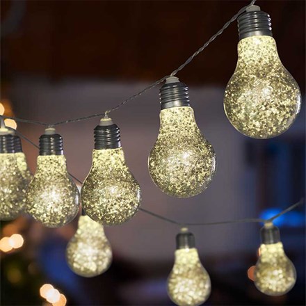 Silver Glitter Festoon Christmas String Lights