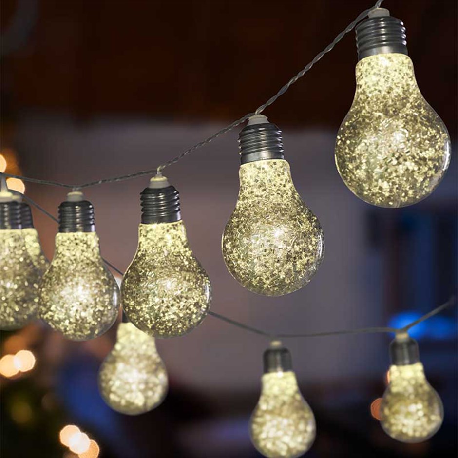 Silver GlitterBulb Christmas String Lights