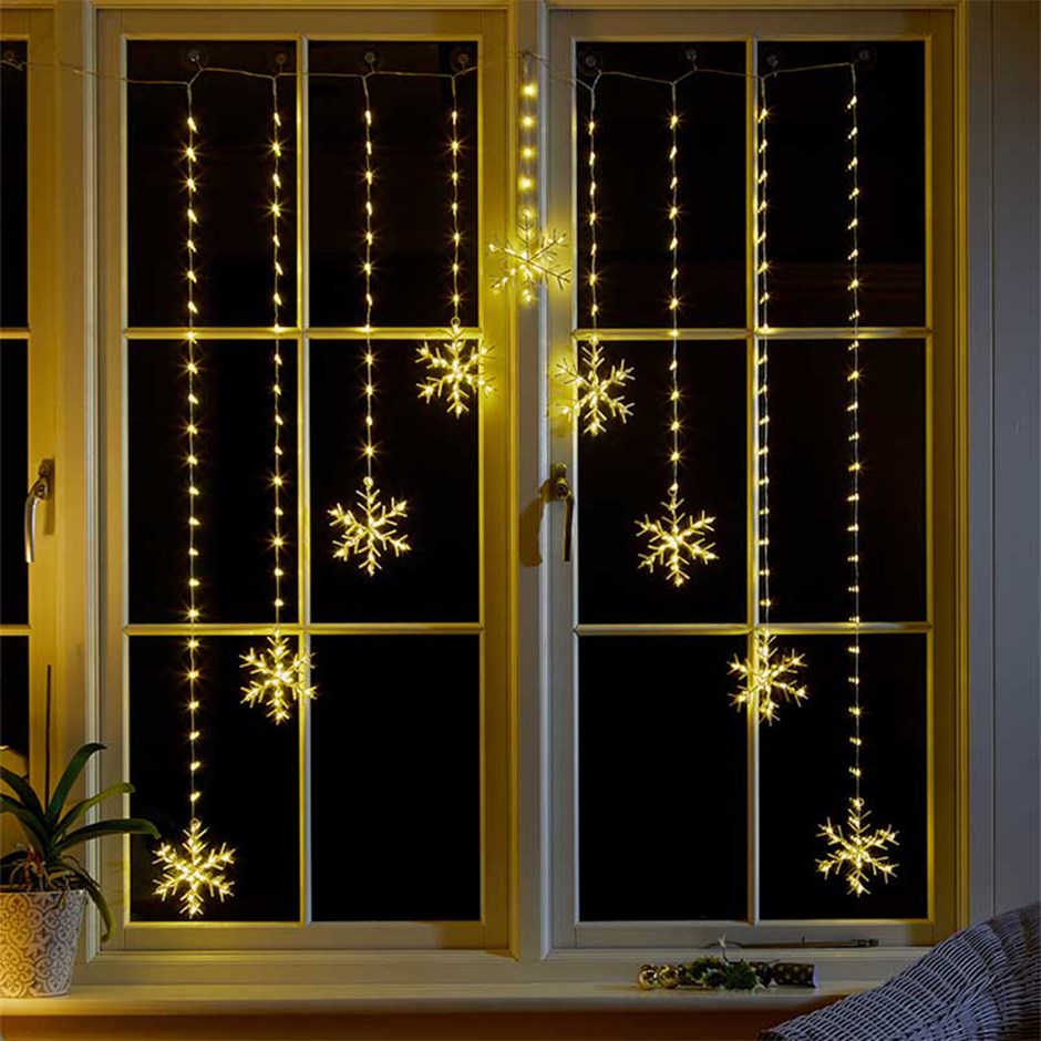 Warm White Snowflake Christmas Curtain Lights