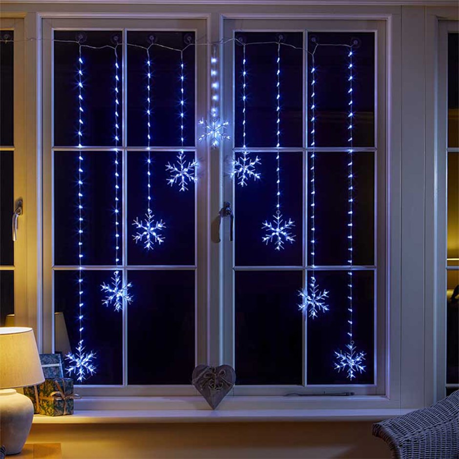 Cool White Snowflake Christmas Curtain Lights