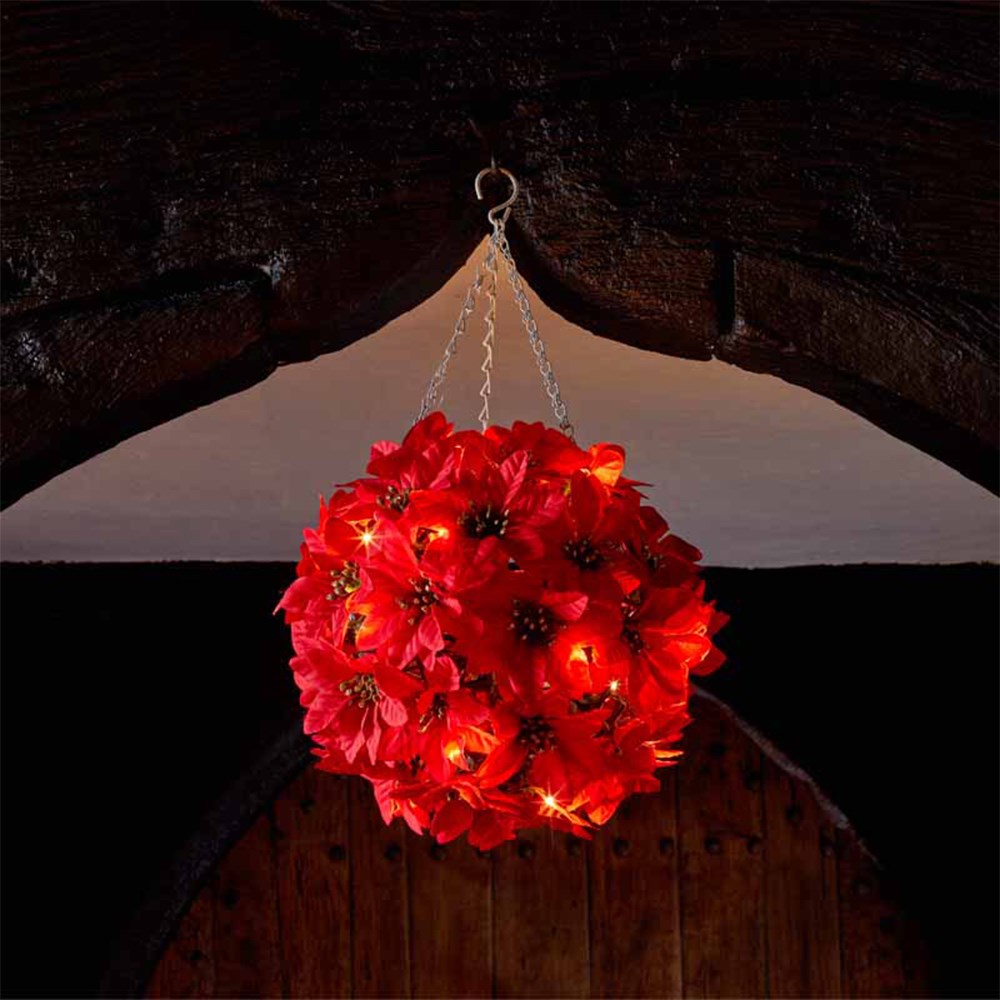 Artificial Poinsettia Ball With Lights