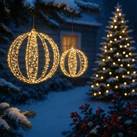 Gold Twist Christmas Globe With LEDs 30cm