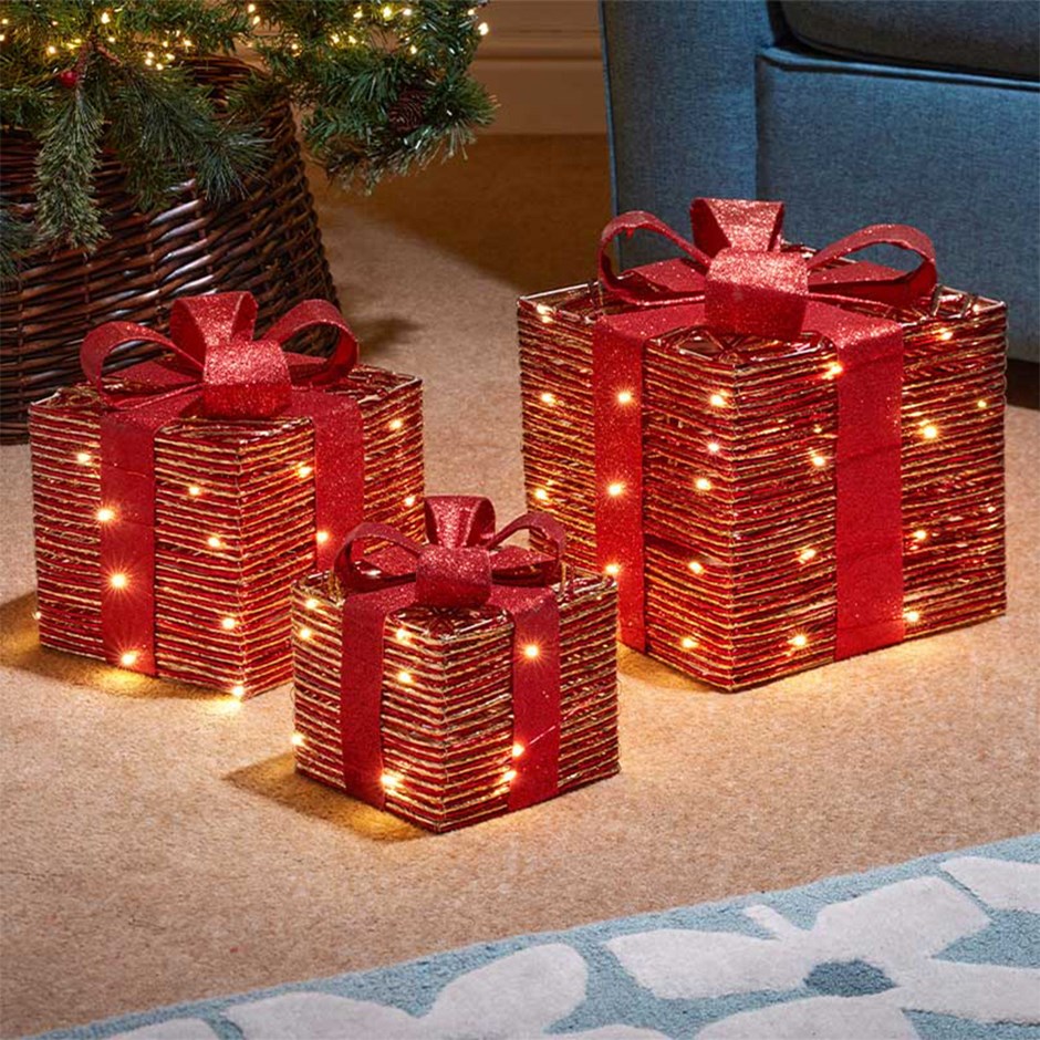 RedGold Braid Faux Christmas Gift Boxes