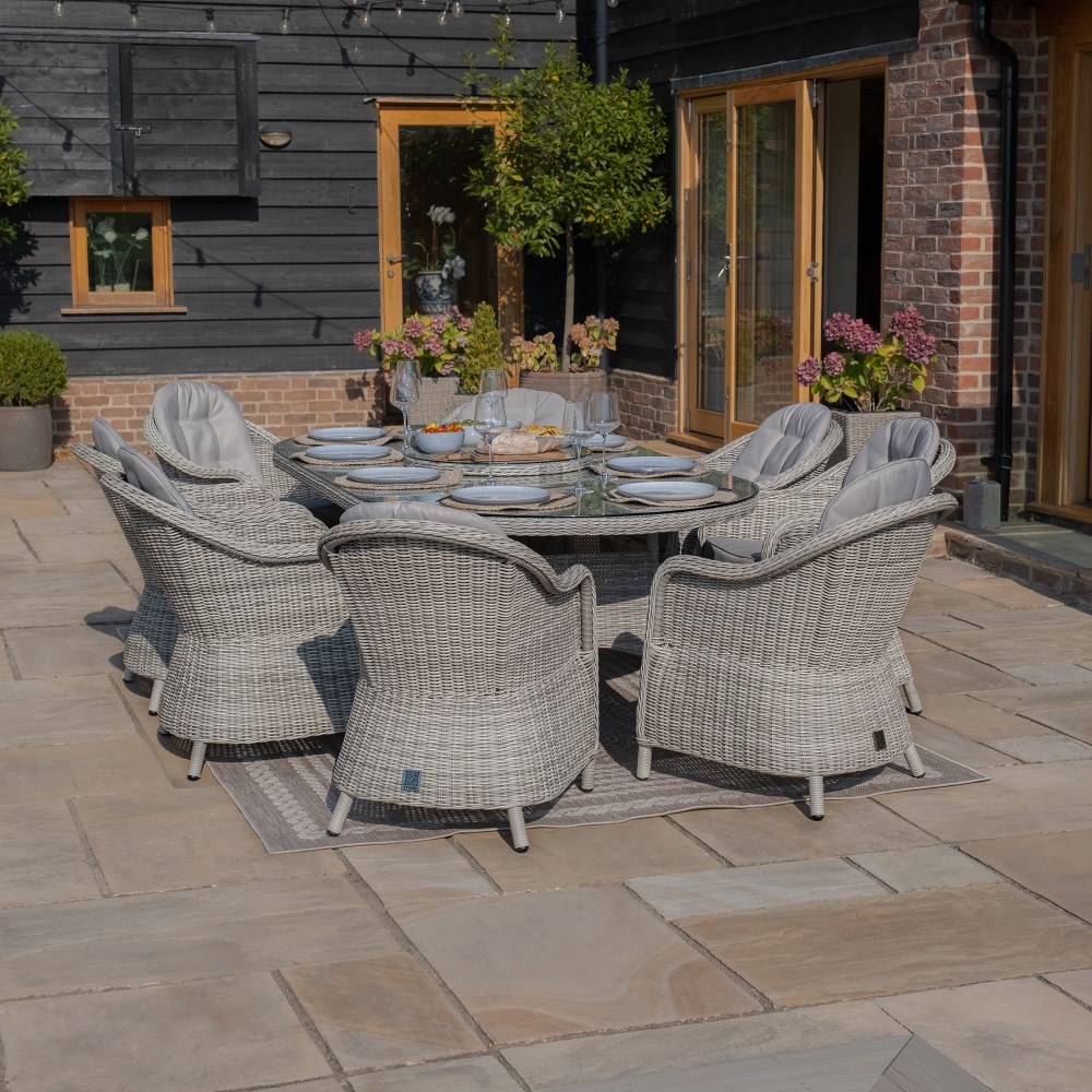 Oxford Oval Dining Set, Heritage Chairs & Lazy Susan | Rattan | 8 Seater