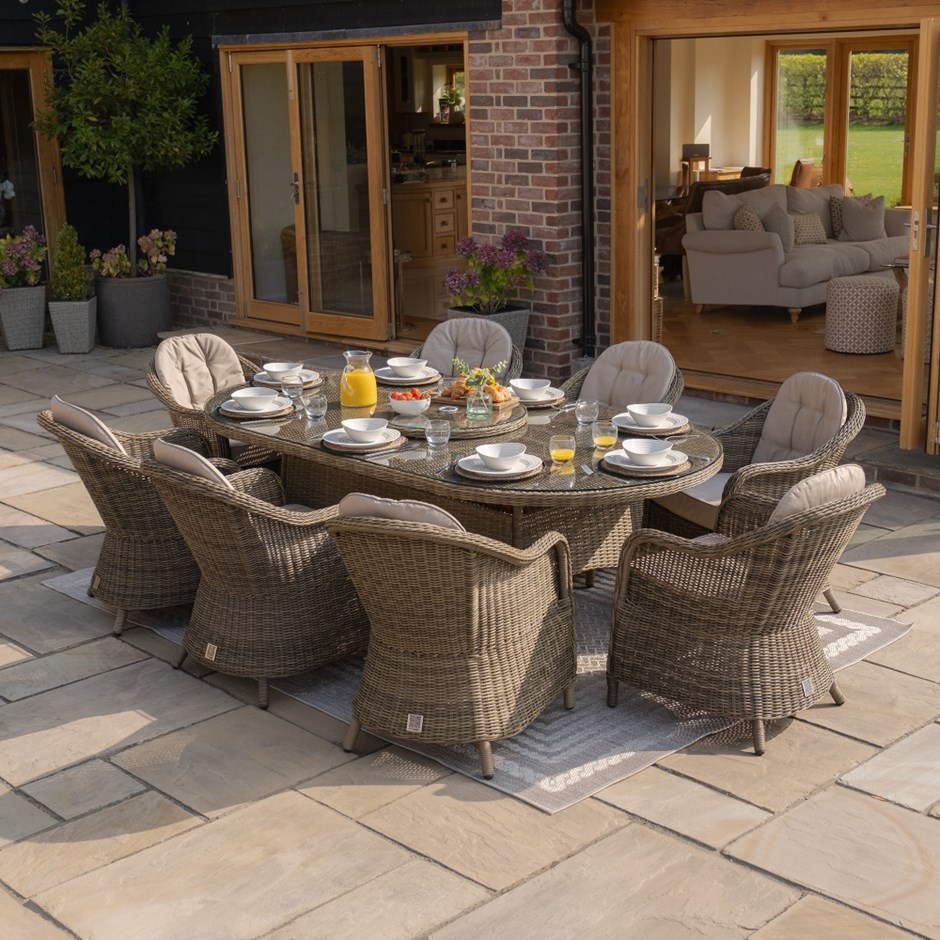 Winchester Oval Dining Set, Heritage Chairs & Lazy Susan| Rattan|8 Seater