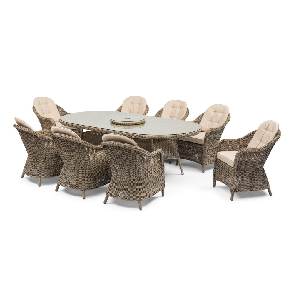 Winchester Oval Dining Set, Heritage Chairs & Lazy Susan| Rattan|8 Seater