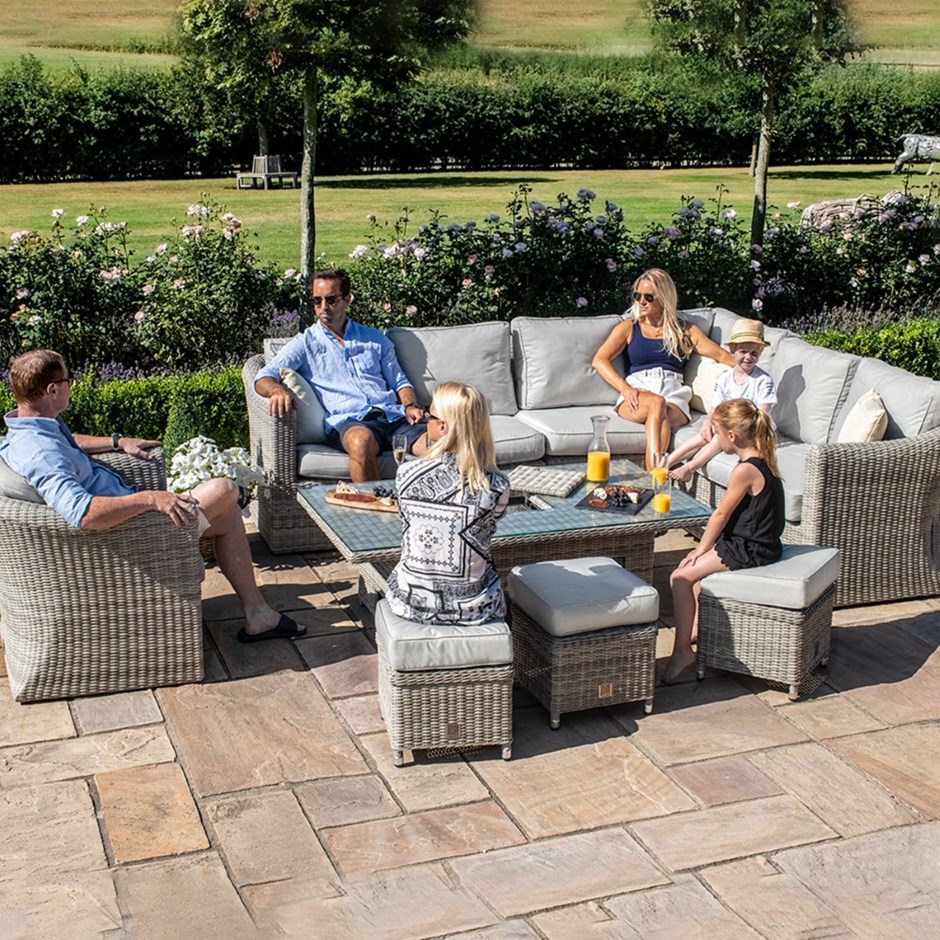 Oxford Deluxe Corner Dining Set. Rising Table & Armchair|Rattan|10 Seater