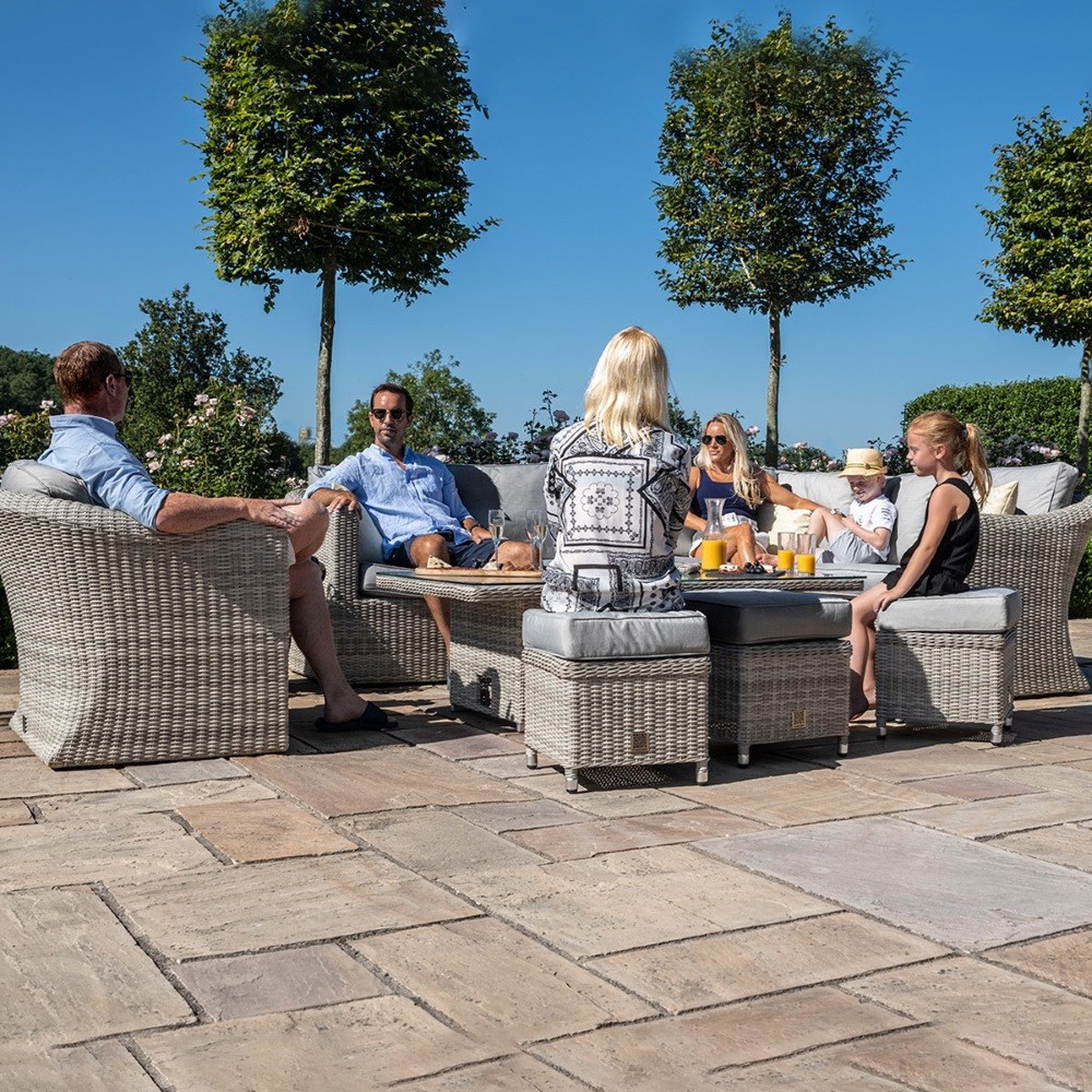 Oxford Deluxe Corner Dining Set. Rising Table & Armchair|Rattan|10 Seater