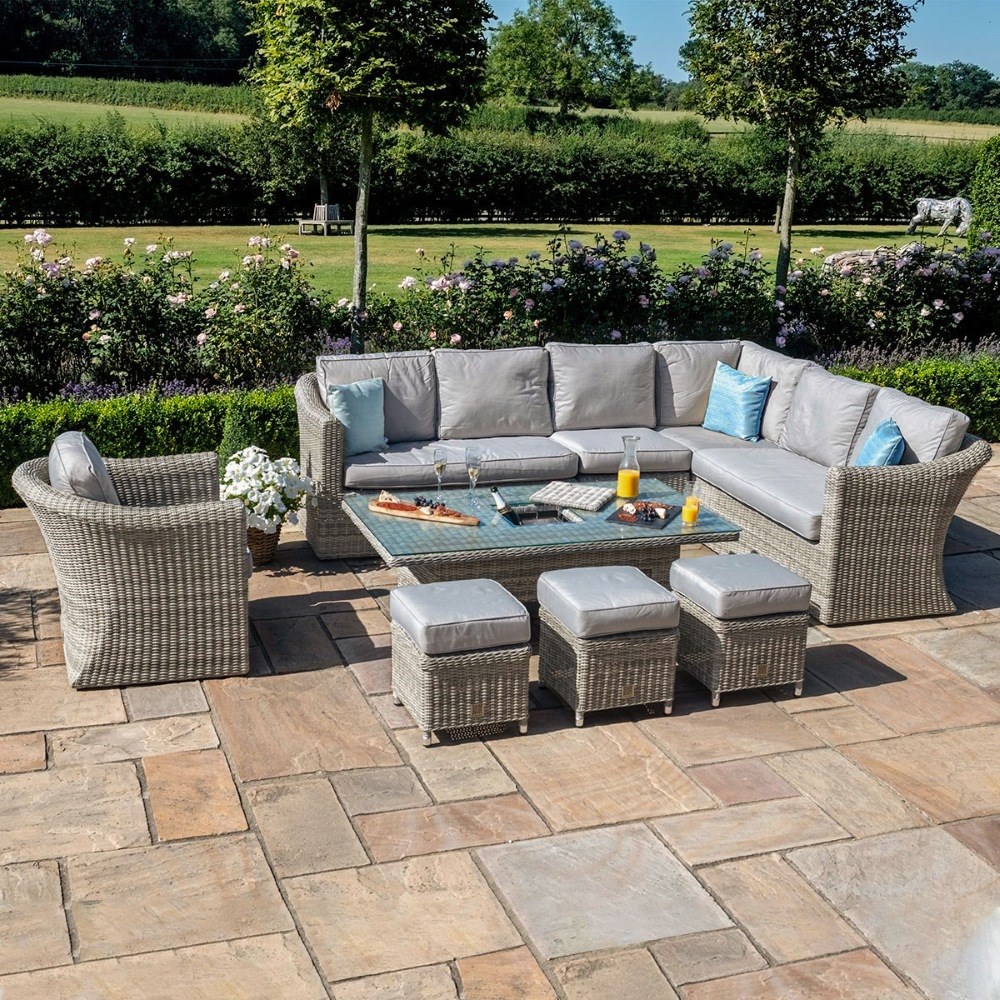 Oxford Deluxe Corner Dining Set. Rising Table & Armchair|Rattan|10 Seater