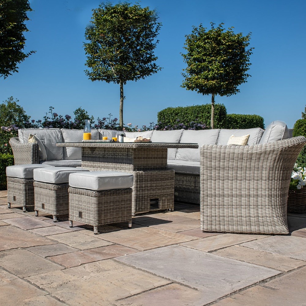 Oxford Deluxe Corner Dining Set. Rising Table & Armchair|Rattan|10 Seater