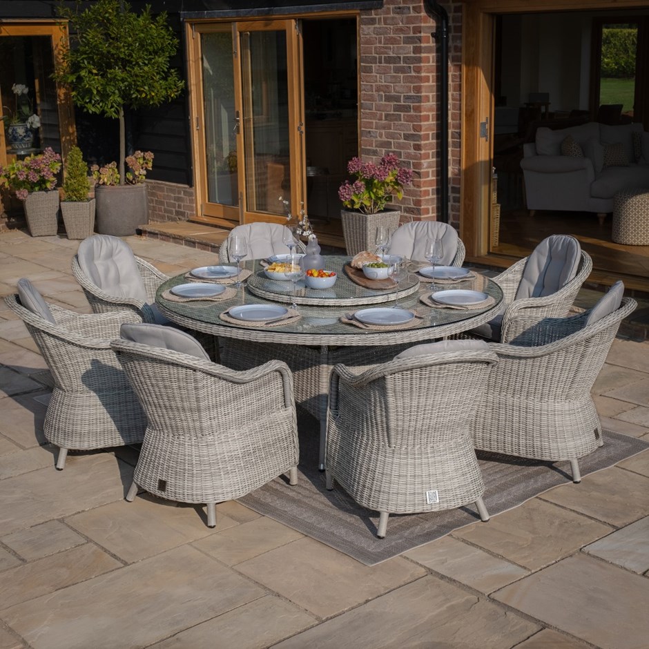 Oxford Round Dining Set, Heritage Chairs & Lazy Susan | Rattan | 8 Seater