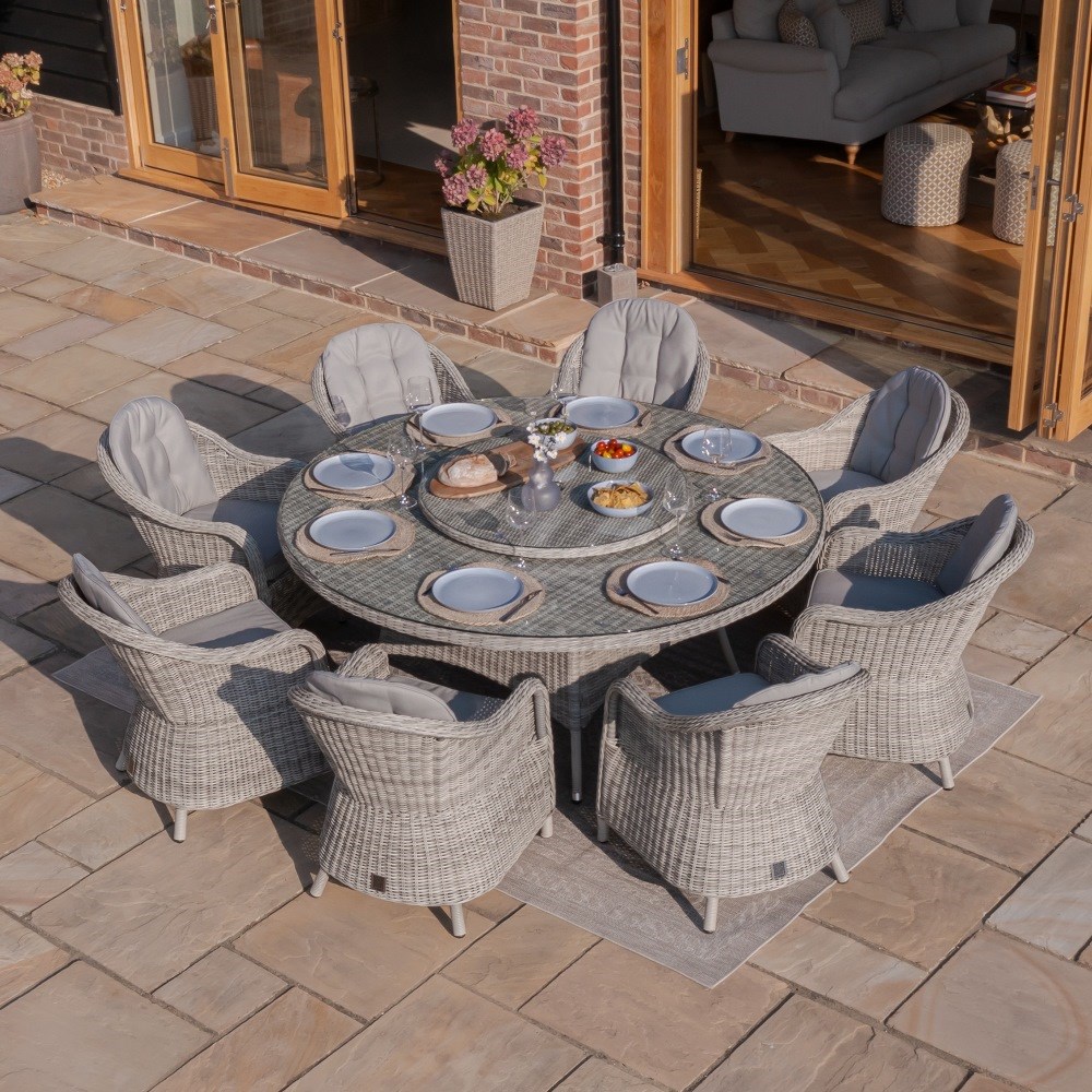 Oxford Round Dining Set, Heritage Chairs & Lazy Susan | Rattan | 8 Seater