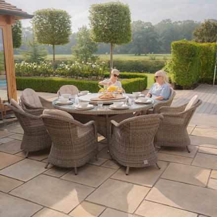 Winchester Round Dining Set, Heritage Chairs & Lazy Susan|Rattan|8 Seater