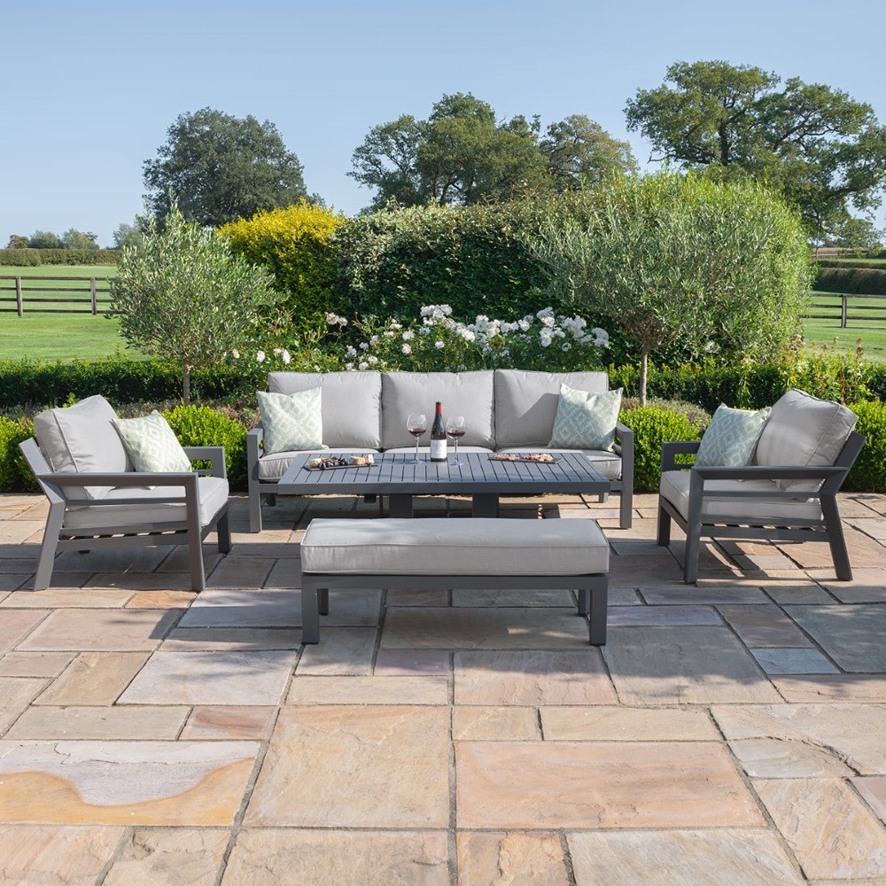 New York 3 Seat Sofa Set with Rising Table | Aluminium | 7 Seater
