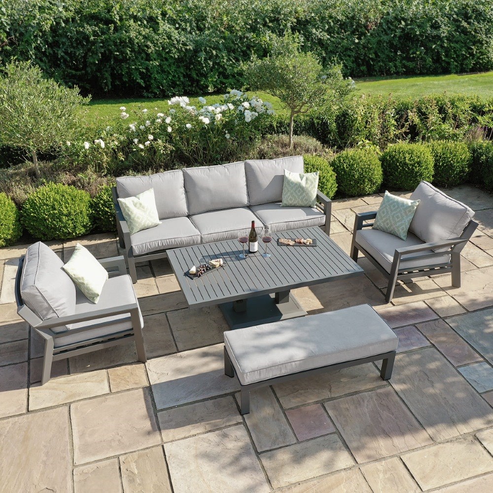 New York 3 Seat Sofa Set with Rising Table | Aluminium | 7 Seater
