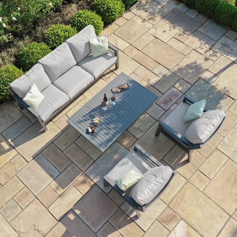 New York 3 Seat Sofa Set with Rising Table | Aluminium | 7 Seater
