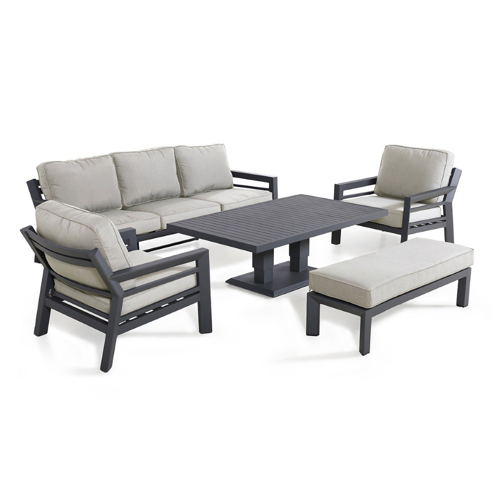 New York 3 Seat Sofa Set with Rising Table | Aluminium | 7 Seater
