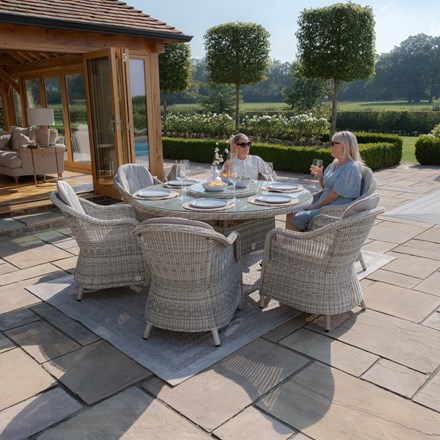 Oxford Round Dining Set, Heritage Chairs & Lazy Susan|Rattan 6 Seater