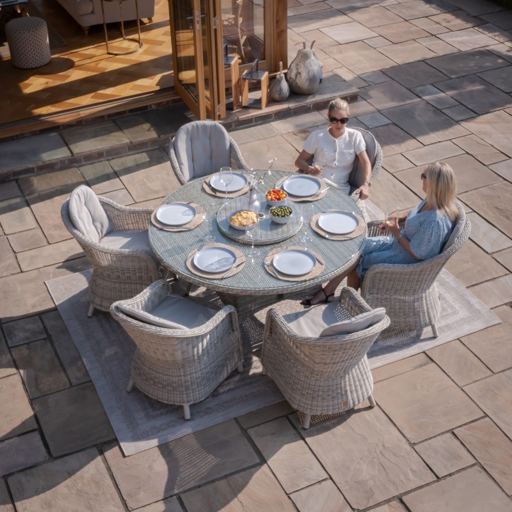 Oxford Round Dining Set, Heritage Chairs & Lazy Susan|Rattan 6 Seater