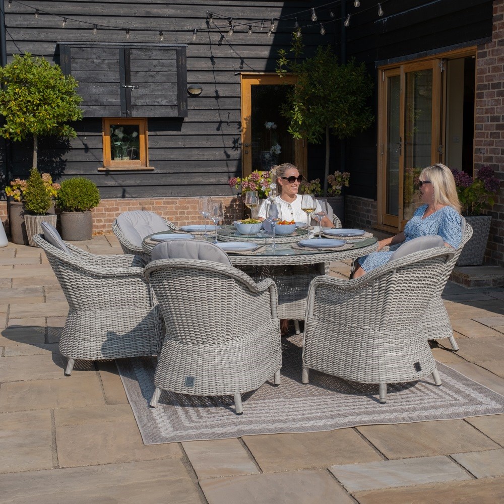 Oxford Round Dining Set, Heritage Chairs & Lazy Susan|Rattan 6 Seater