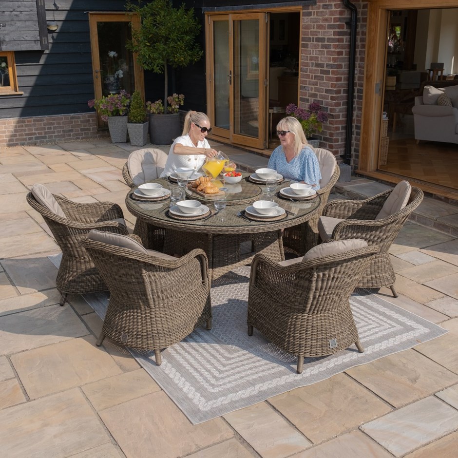 Winchester Round Dining Set, Heritage Chairs & Lazy Susan|Rattan|6 Seater