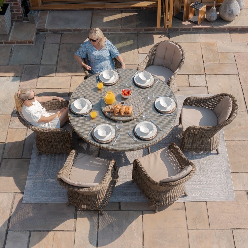 Winchester Round Dining Set, Heritage Chairs & Lazy Susan|Rattan|6 Seater