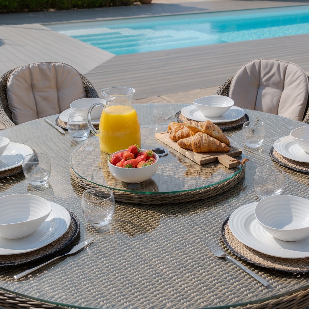 Winchester Round Dining Set, Heritage Chairs & Lazy Susan|Rattan|6 Seater
