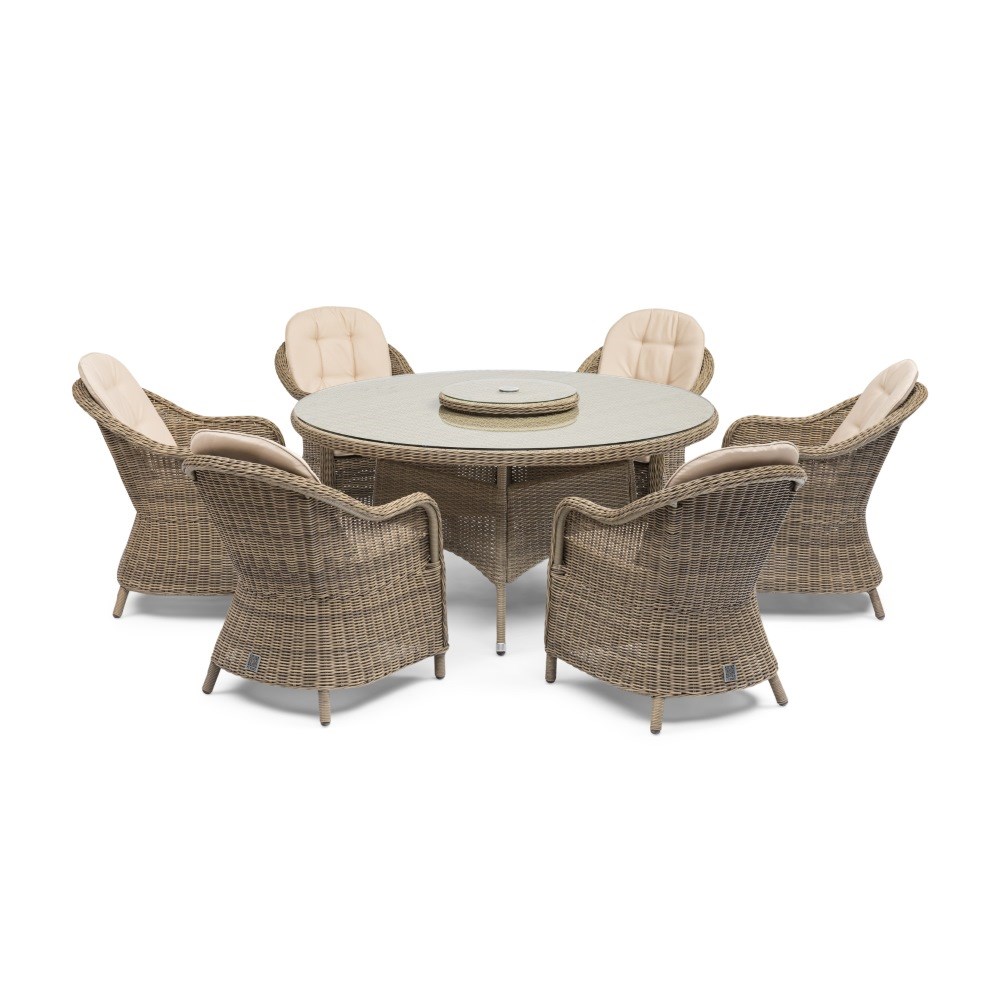 Winchester Round Dining Set, Heritage Chairs & Lazy Susan|Rattan|6 Seater