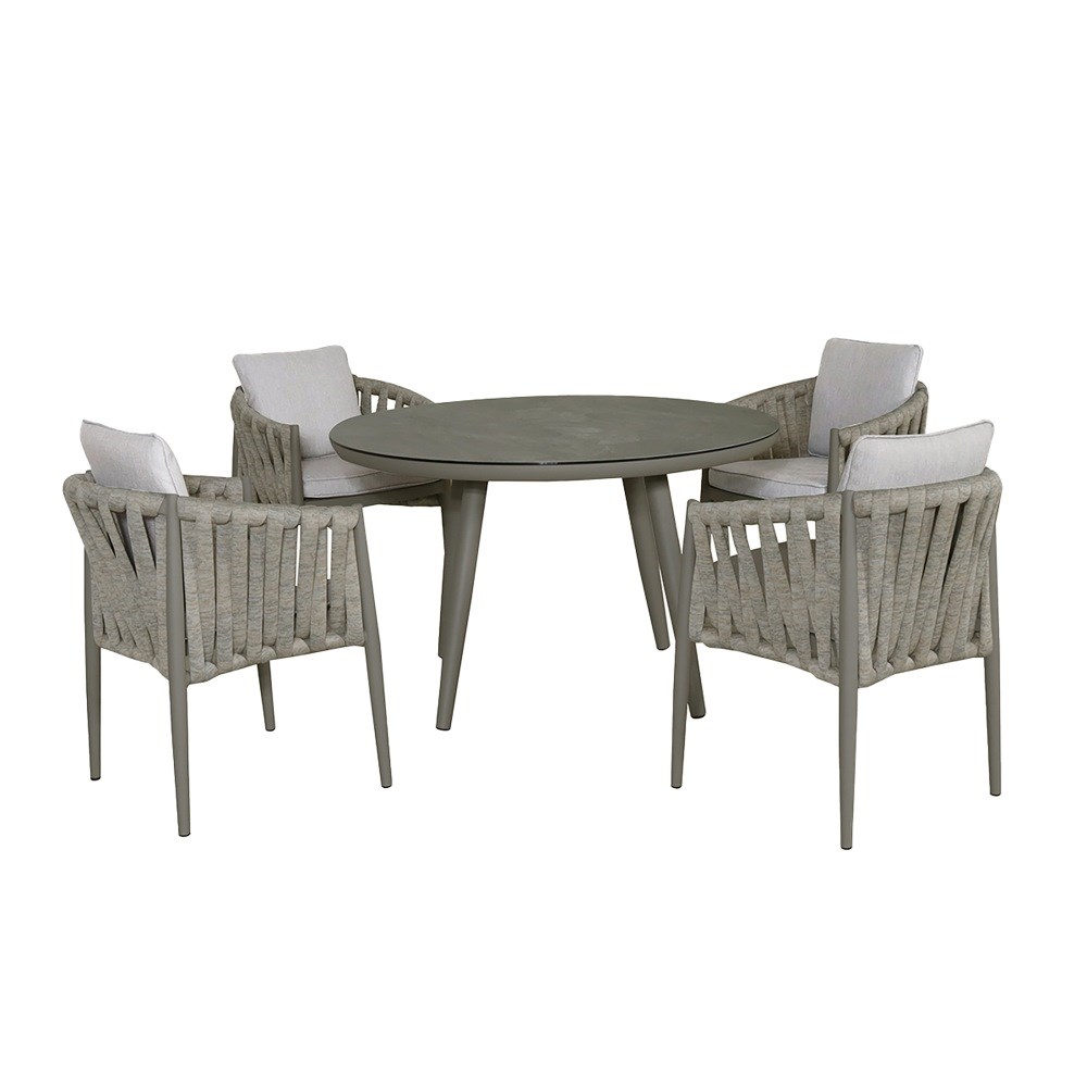 Milan 4 Seat Round Dining Set | Rope Weave | 4 Seater