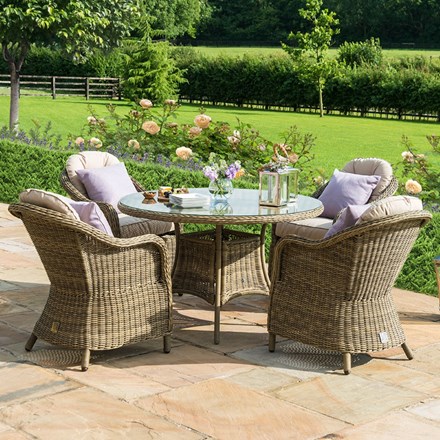 Winchester 4 Seat Round Dining Set with Heritage Chairs | Rattan | 4 Seater