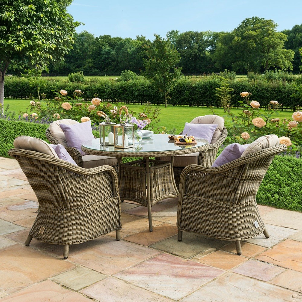 Winchester 4 Seat Round Dining Set with Heritage Chairs | Rattan | 4 Seater