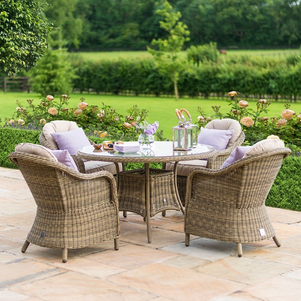 Winchester 4 Seat Round Dining Set with Heritage Chairs | Rattan | 4 Seater