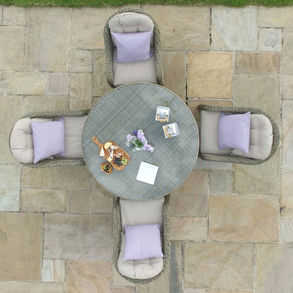 Winchester 4 Seat Round Dining Set with Heritage Chairs | Rattan | 4 Seater
