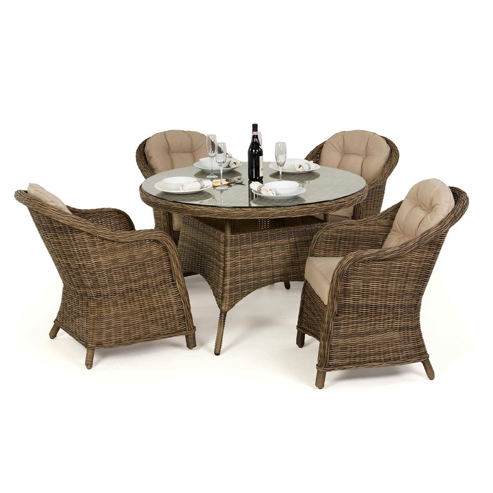 Winchester 4 Seat Round Dining Set with Heritage Chairs | Rattan | 4 Seater