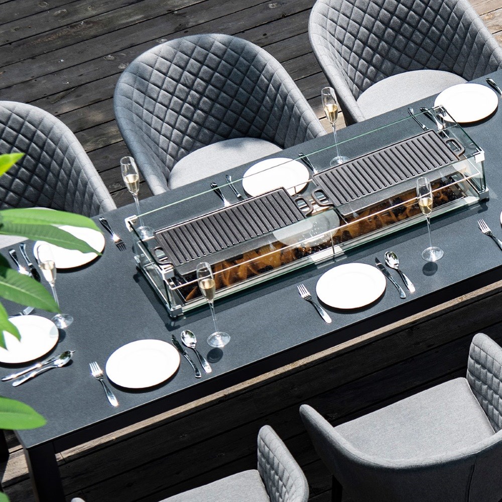 Ambition Rectangular Fire Pit Dining Set | Aluminium | 8 Seater