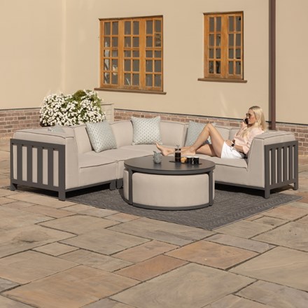 Ibiza Small Corner Sofa Set With Round Coffee Table | Aluminium | 5 Seater