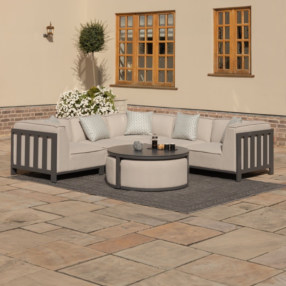 Ibiza Small Corner Sofa Set With Round Coffee Table | Aluminium | 5 Seater