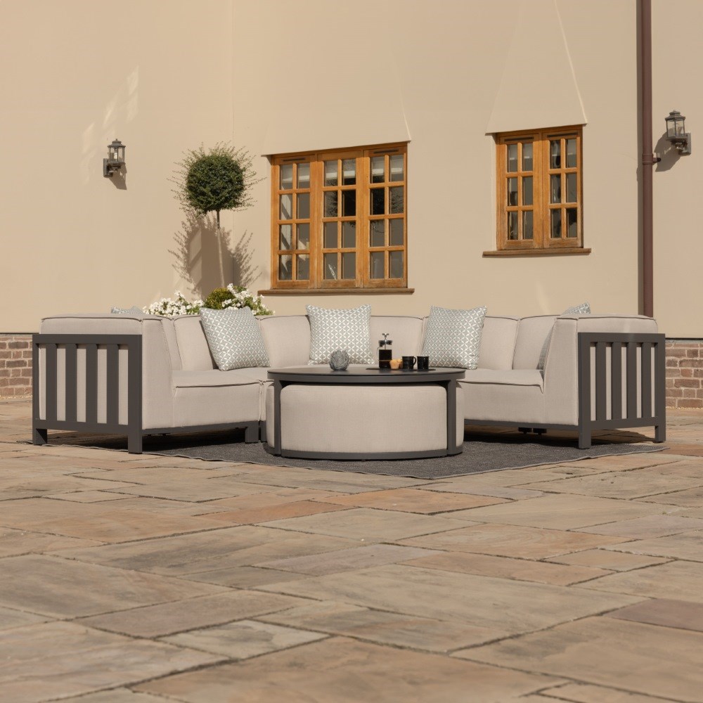 Ibiza Small Corner Sofa Set With Round Coffee Table | Aluminium | 5 Seater