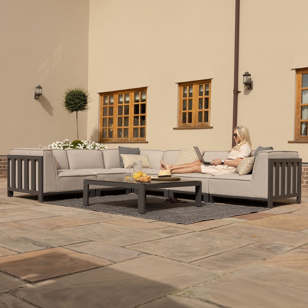 Ibiza Medium Corner Sofa Set With Square Table | Aluminium | 6 Seater