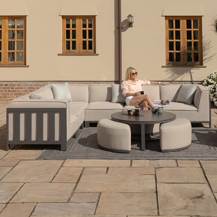 Ibiza Medium Corner Sofa Set & Round Coffee Table | Aluminium | 6 Seater