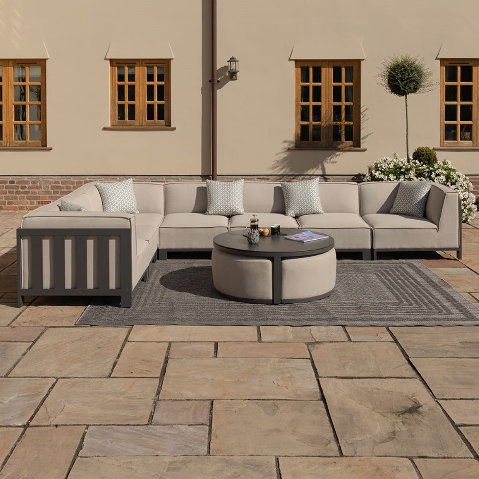 Ibiza Large Corner Sofa Set With Round Coffee Table | Aluminium | 7 Seater