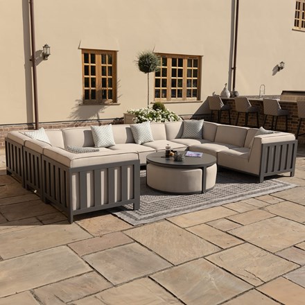 Ibiza U Shape Sofa Set With Round Coffee Table | Aluminium | 9 Seater
