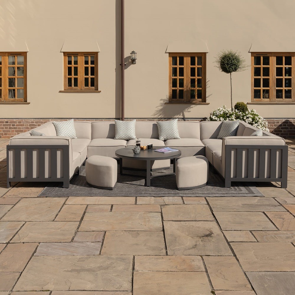 Ibiza U Shape Sofa Set With Round Coffee Table | Aluminium | 9 Seater
