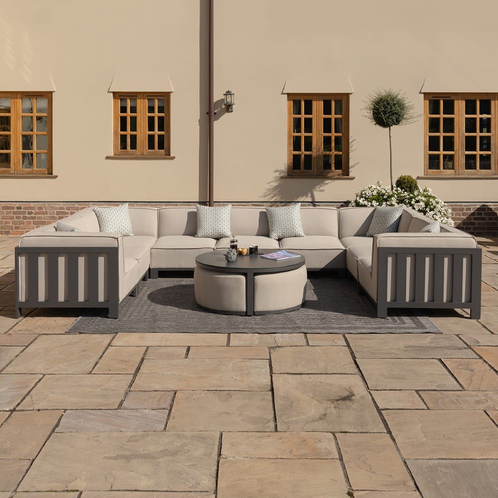 Ibiza U Shape Sofa Set With Round Coffee Table | Aluminium | 9 Seater