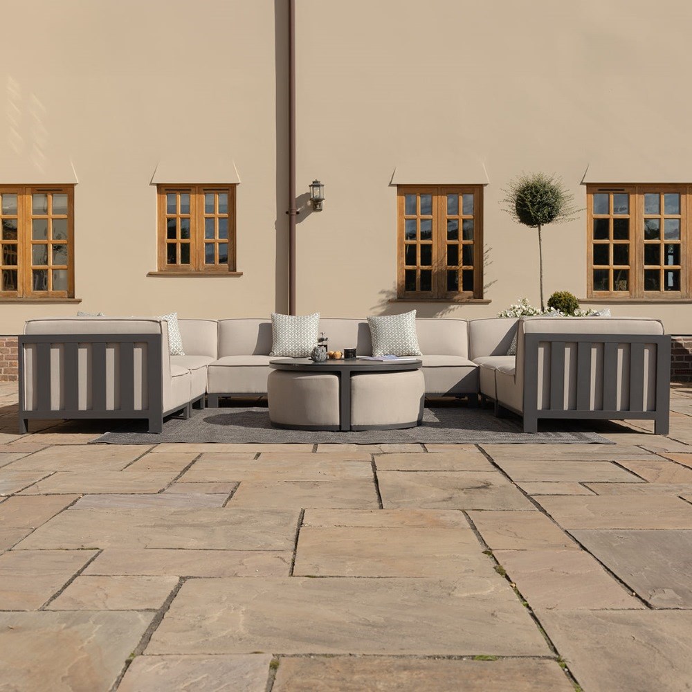 Ibiza U Shape Sofa Set With Round Coffee Table | Aluminium | 9 Seater